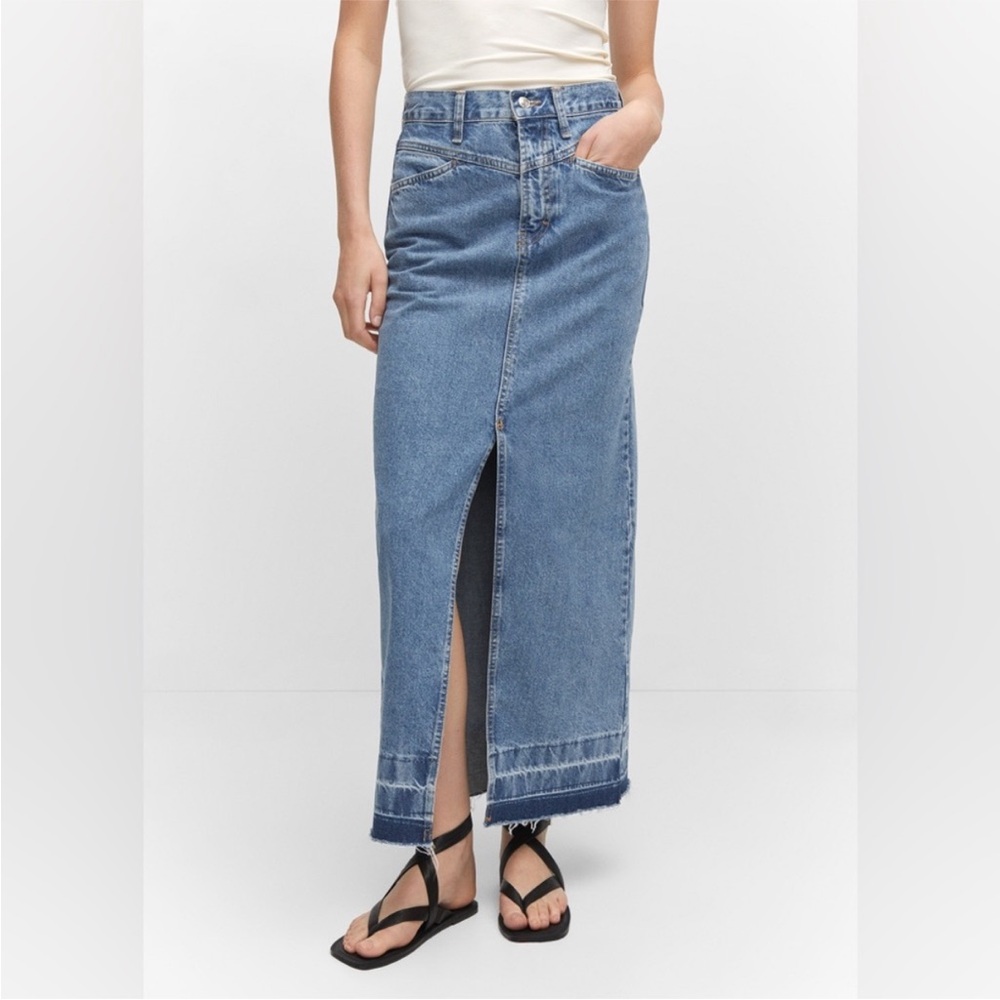 Mango Denim Maxi Skirt with Front Slit